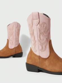 女孩雙色針腳細節側拉鏈學院靴子適用於戶外 - 彩色 - 查看 6