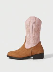 女孩雙色針腳細節側拉鏈學院靴子適用於戶外 - 彩色 - 查看 4