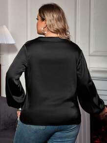 SHEIN Clasi Plus Draped Collar Contrast Sequin Blouse - Black - View 2