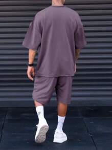 Manfinity Homme Men Plus Slogan Graphic Tee & Shorts - Purple - View 2