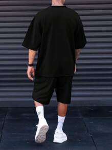 Manfinity Homme Men Plus Slogan Graphic Tee & Shorts - Black - View 2