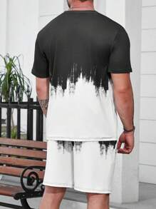 Manfinity Homme Hombres talla grande Shorts con camiseta de dos tonos - Blanco y Negro - Ver 2