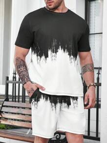 Manfinity Homme Hombres talla grande Shorts con camiseta de dos tonos - Blanco y Negro - Ver 4