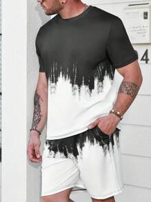 Manfinity Homme Hombres talla grande Shorts con camiseta de dos tonos - Blanco y Negro - Ver 6