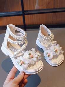 con cuenta con diseño de flor Chicas Sandalias , verano nuevo de niños princesa Zapatos , medio & grande para niños arriba alta Sandalias para niñas , playa Zapatos - Blanco - Ver 2