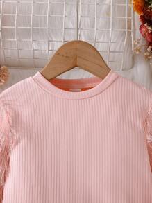 SHEIN 女小童毛茸茸袖緊身連衣裙 - 粉色 - 查看 4