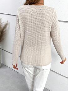 SHEIN Frenchy Đồ trang trí Lace hoa văn Dệt kim Waffle Áo thun - Màu be - Xem 2