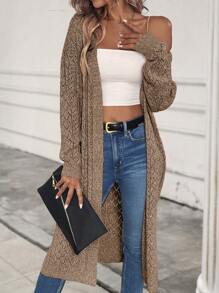 SHEIN LUNE Dệt kim Marled Thả vai Áo len Mở - Lạc đà - Xem 1