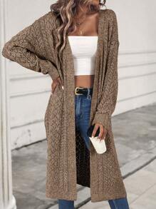 SHEIN LUNE Dệt kim Marled Thả vai Áo len Mở - Lạc đà - Xem 3