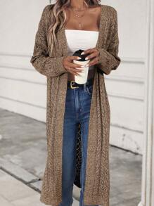 SHEIN LUNE Dệt kim Marled Thả vai Áo len Mở - Lạc đà - Xem 6