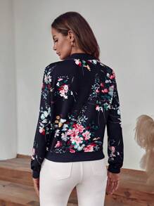 SHEIN LUNE 印花拉鏈開襟飛行員夾克 - 彩色 - 查看 2