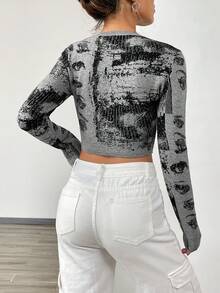 SHEIN Unity Eye Print Crop Sweater - Multicolor - View 2