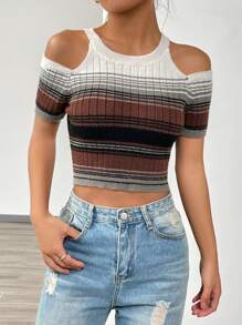 SHEIN Unity 條紋圖案挖肩針織短上衣 - 彩色 - 查看 1