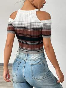 SHEIN Unity 條紋圖案挖肩針織短上衣 - 彩色 - 查看 2