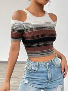 SHEIN Unity 條紋圖案挖肩針織短上衣 - 彩色 - 查看 4