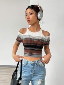 SHEIN Unity 條紋圖案挖肩針織短上衣 - 彩色 - 查看 5