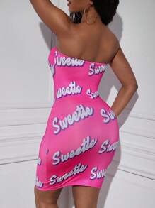 Slaydiva Letter Graphic Tube Bodycon Dress - Multicolor - View 2