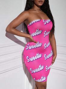 Slaydiva Letter Graphic Tube Bodycon Dress - Multicolor - View 5