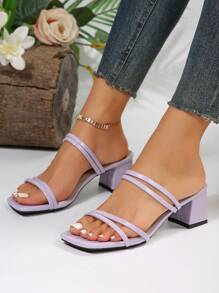 Sandalias de verano estilo hada para mujeres, zapatos de estilo romano de color púrpura con tacón ancho, tiras cruzadas y diseño popular - Morado - Ver 2
