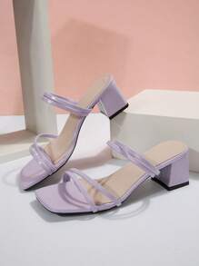 Sandalias de verano estilo hada para mujeres, zapatos de estilo romano de color púrpura con tacón ancho, tiras cruzadas y diseño popular - Morado - Ver 4