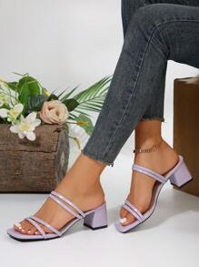 Sandalias de verano estilo hada para mujeres, zapatos de estilo romano de color púrpura con tacón ancho, tiras cruzadas y diseño popular - Morado - Ver 5