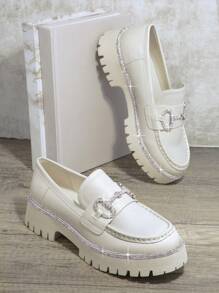 Da thuần chay Giày lười Lug Sole Giày đế bệt - Màu be - Xem 2