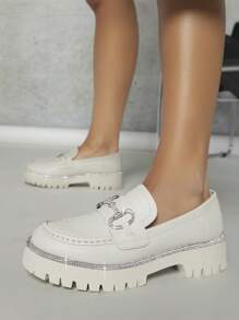 Da thuần chay Giày lười Lug Sole Giày đế bệt - Màu be - Xem 3