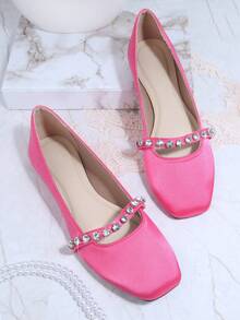 Rhinestone Decor Satin Ballet Flats - Hot Pink - View 3