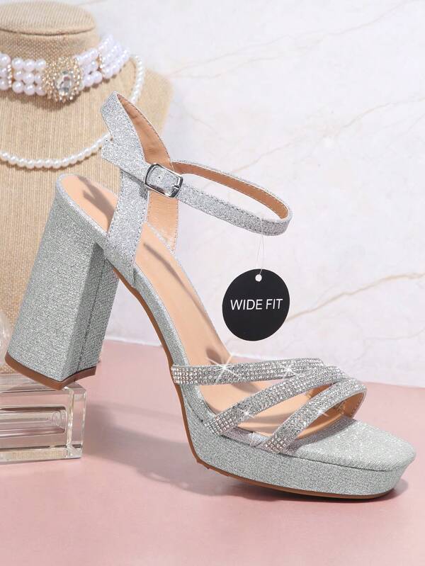 SHUZIA Glitter Chunky Heeled Ankle Strap Sandals