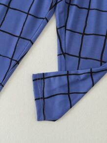 Young Boy Cartoon Graphic Raglan Sleeve Tee & Plaid Trousers PJ Set - Blue and White - View 7