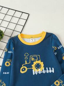 年輕男孩卡通及字母平面貼身睡衣套裝 - 藍色 - 查看 5