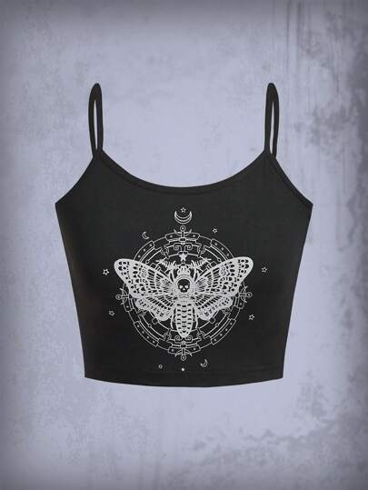 Goth Butterfly Print Cami Top