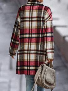 SHEIN LUNE Plaid Double Pocket Lapel Neck Drop Shoulder Overcoat - Multicolor - View 2