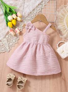 Baby Bow Front Asymmetrical Neck Bow Front Dress - Dusty Pink - View 1