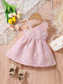 Baby Bow Front Asymmetrical Neck Bow Front Dress - Dusty Pink - View 2