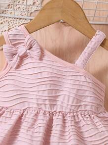 Baby Bow Front Asymmetrical Neck Bow Front Dress - Dusty Pink - View 3