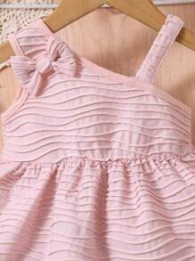 Baby Bow Front Asymmetrical Neck Bow Front Dress - Dusty Pink - View 4