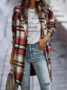 SHEIN LUNE Plaid Double Pocket Lapel Neck Drop Shoulder Overcoat - Multicolor - View 6