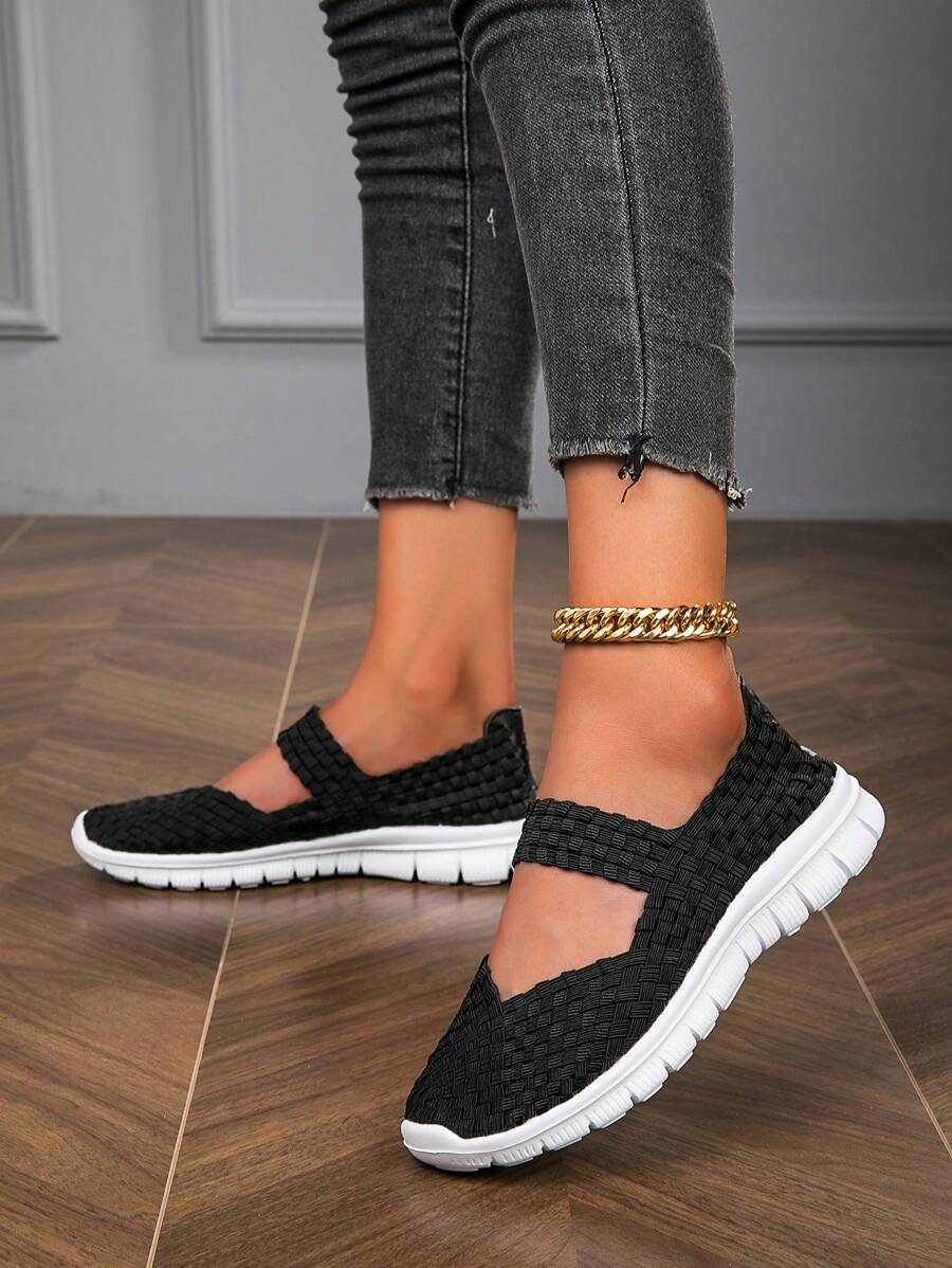 女士休閒運動鞋,透氣輕便編織鞋,舒服彈性鞋適合夏天