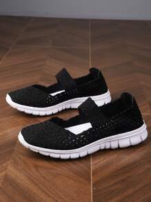 女士休閒運動鞋,透氣輕便編織鞋,舒服彈性鞋適合夏天