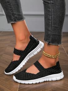 女士休閒運動鞋,透氣輕便編織鞋,舒服彈性鞋適合夏天