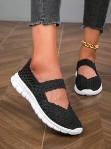 女士休閒運動鞋,透氣輕便編織鞋,舒服彈性鞋適合夏天