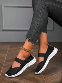 女士休閒運動鞋,透氣輕便編織鞋,舒服彈性鞋適合夏天