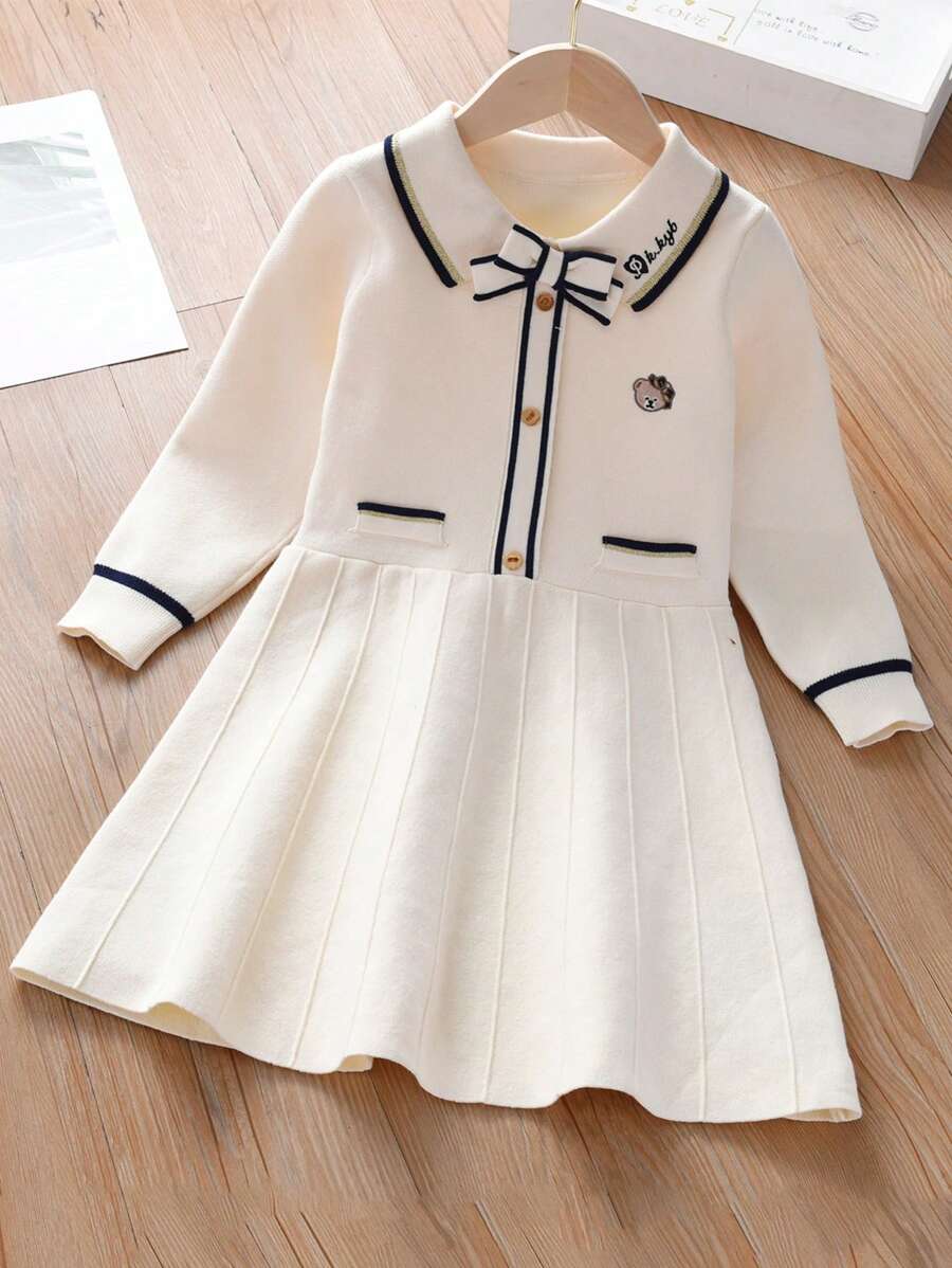 女童學院風長袖針織毛衣洋裝秋冬