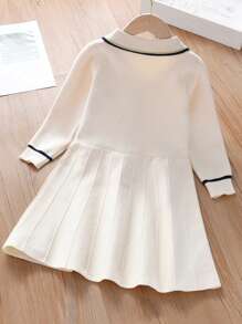 女童學院風長袖針織毛衣洋裝秋冬 - 杏色 - 查看 3