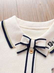 女童學院風長袖針織毛衣洋裝秋冬 - 杏色 - 查看 5