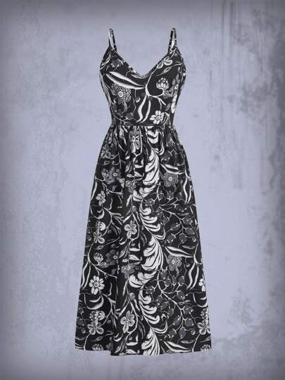 Yinlu Goth Floral Print Cami Dress