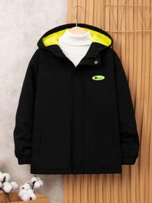 Cậu bé Tween 1 Miếng Chi tiết Patched thư áo có mũ Lót nhiệt áo - màu đen - Xem 4