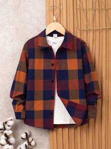 SHEIN Tween Boy Collared Long Sleeve Plaid Woven Comfortable Shirt - Multicolor - View 7