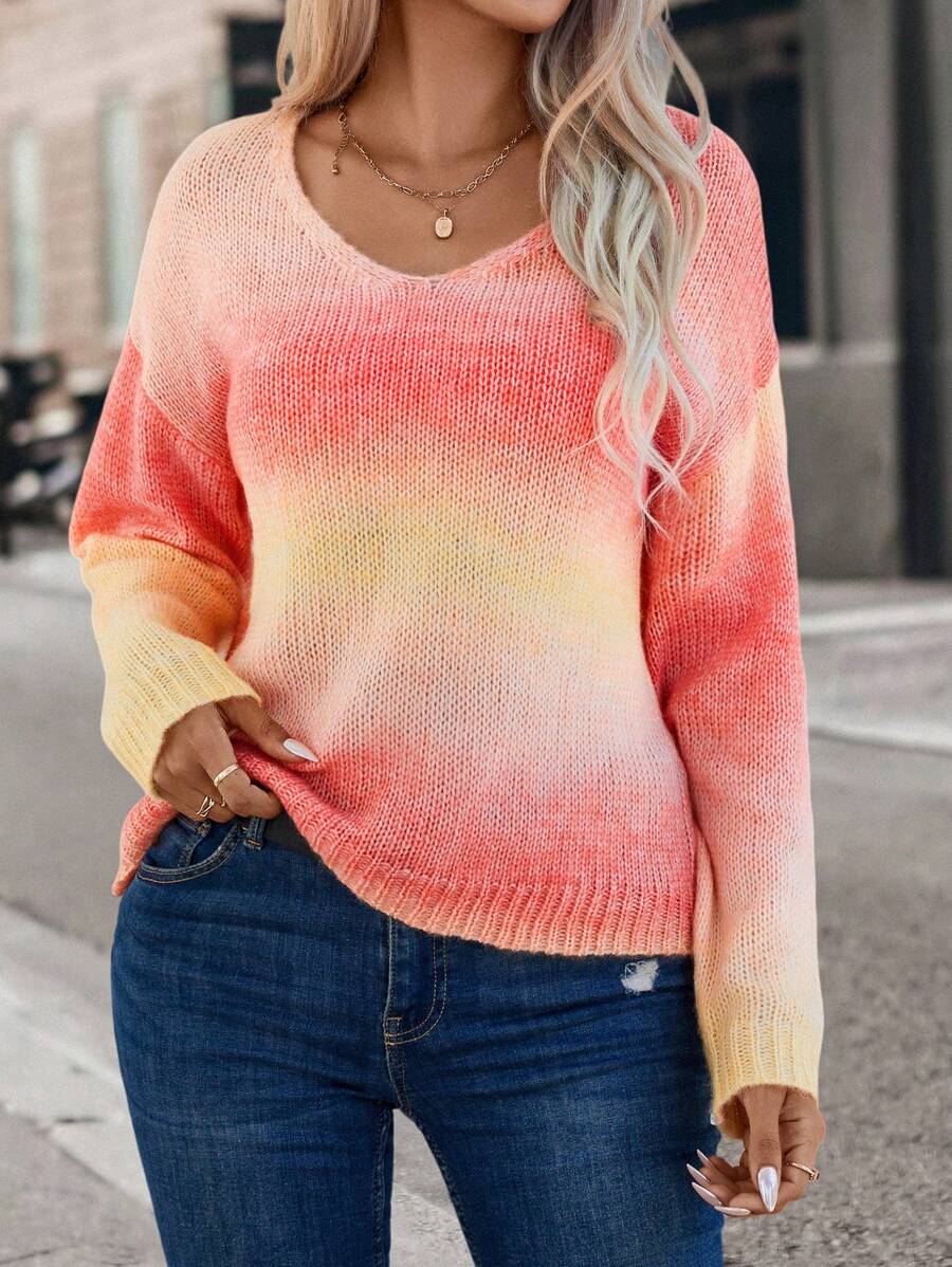 Chiquease Bóng Thả vai Áo len - trái cam - Xem 1